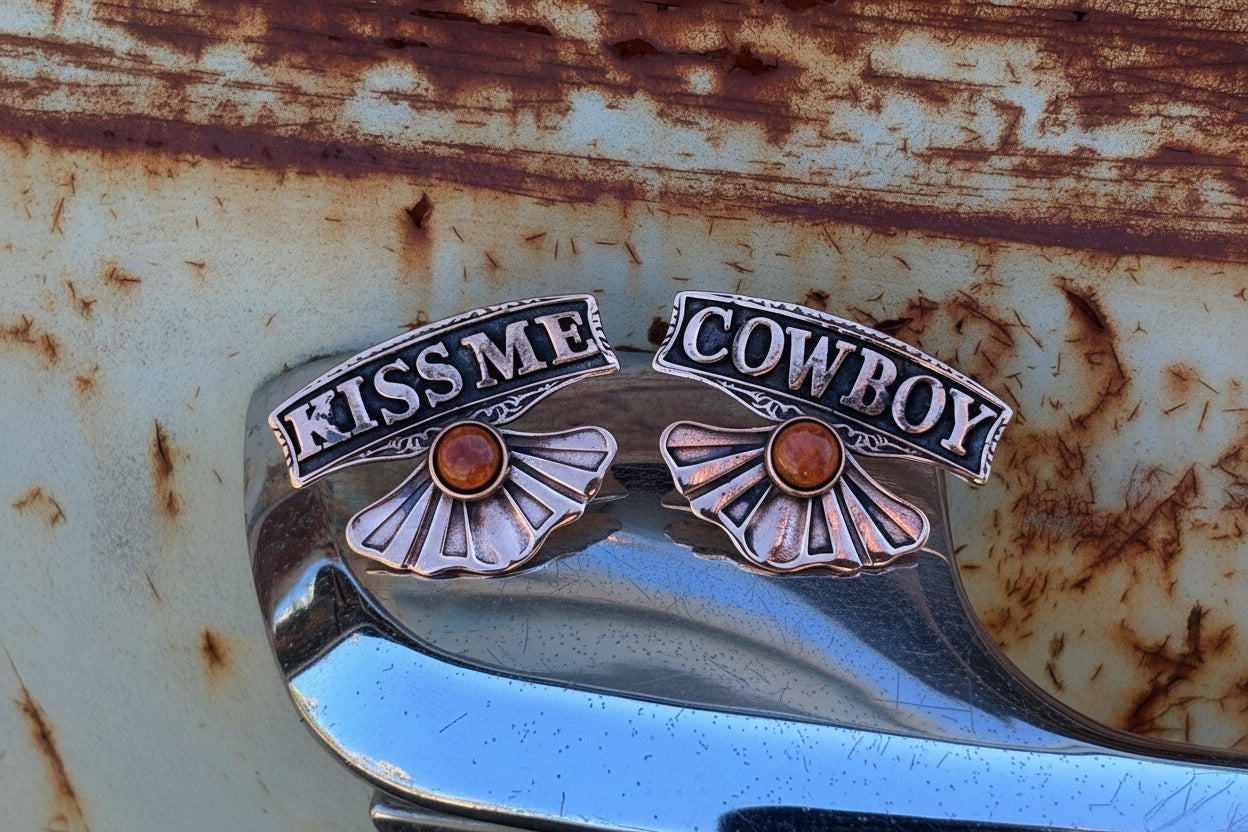 Kiss Me Cowboy Copper Large Earring.