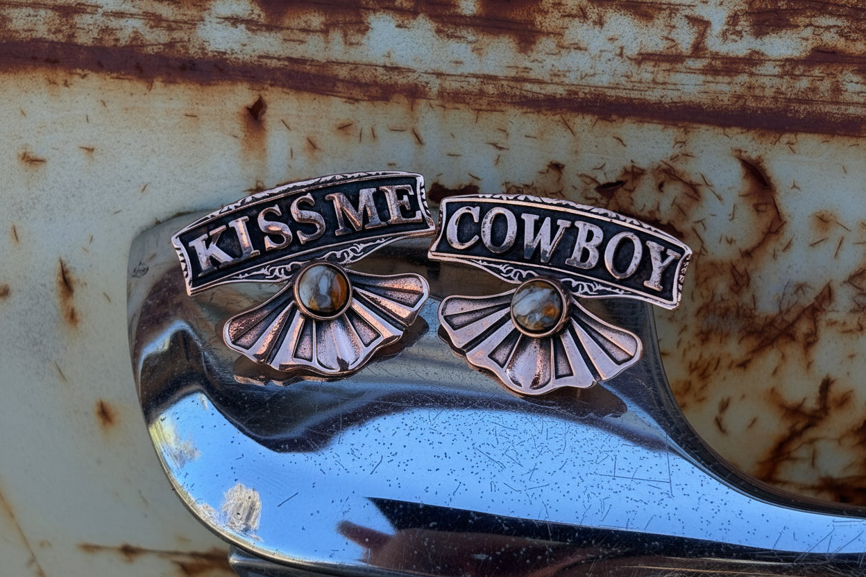 Kiss Me Cowboy Copper Large Earring.