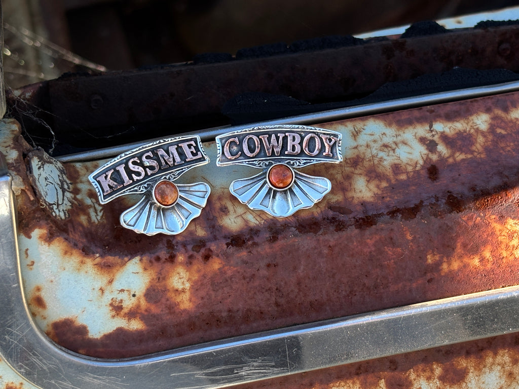 Kiss Me Cowboy Silver Large Earring.