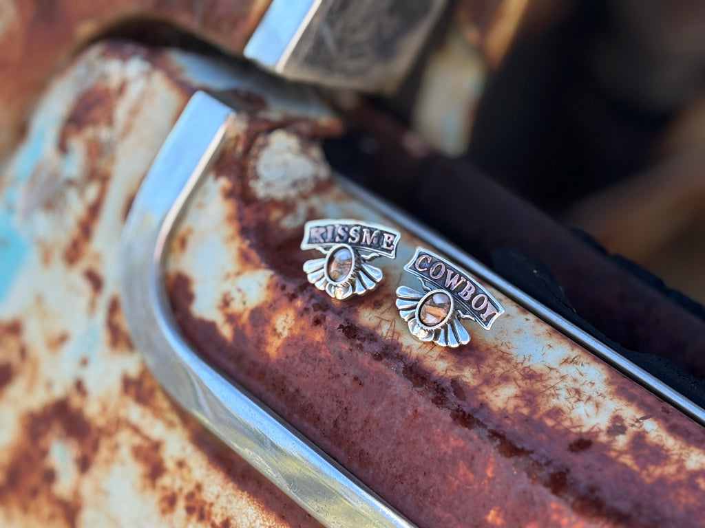 Kiss Me Cowboy Silver Small  Earring.