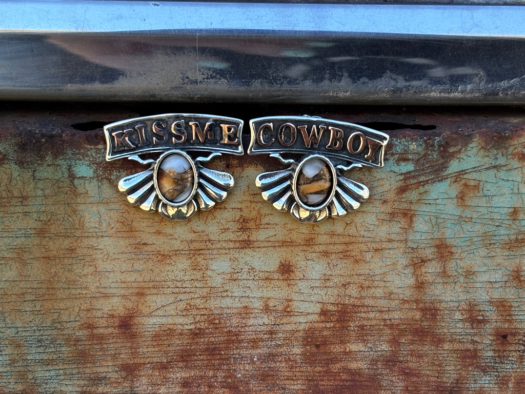 Kiss Me Cowboy Silver Small  Earring.