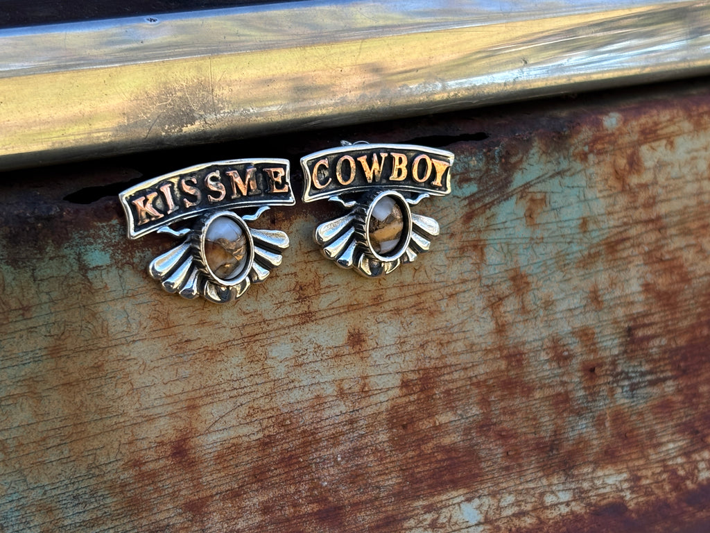 Kiss Me Cowboy Silver Small  Earring.