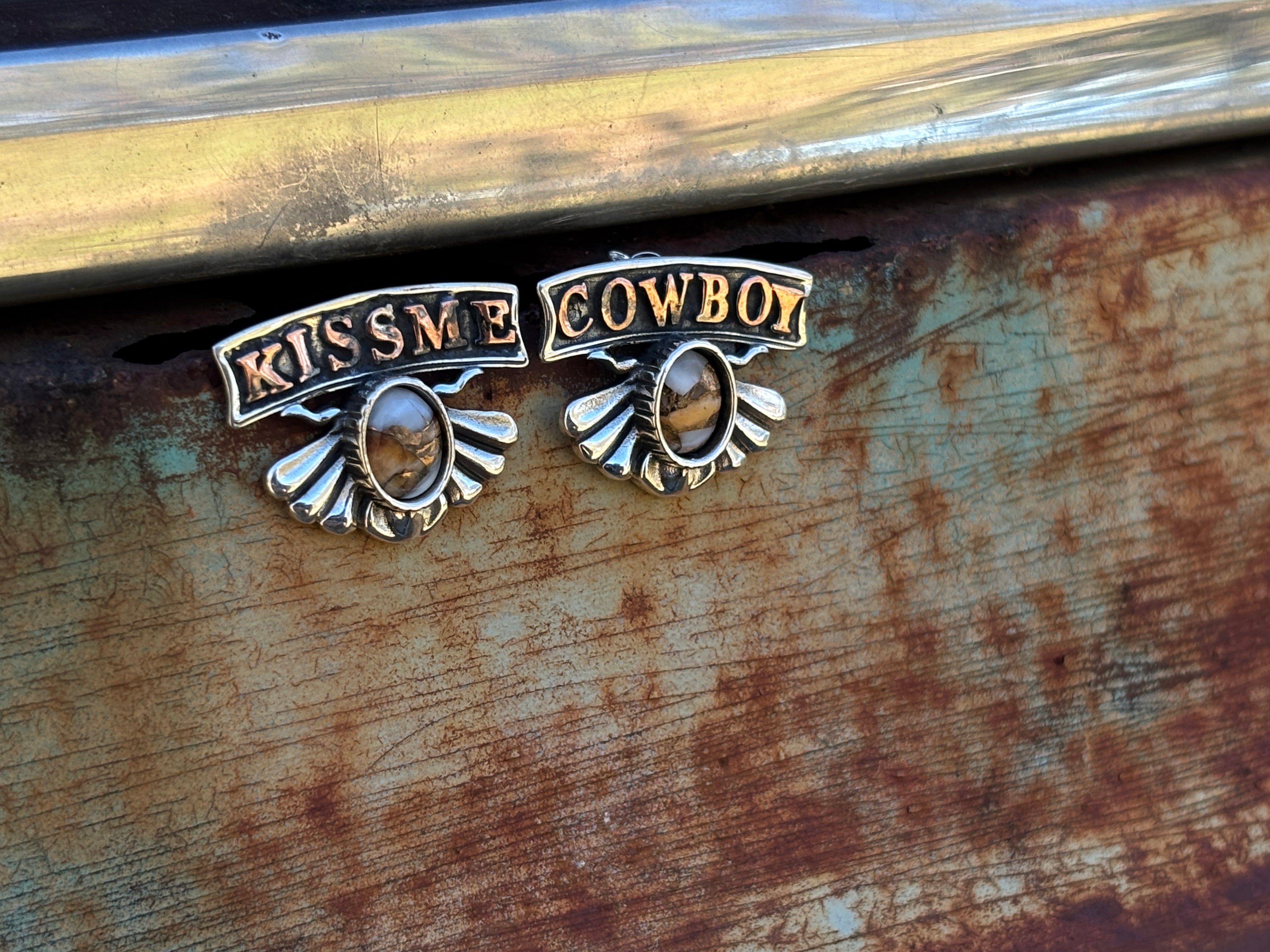 Kiss Me Cowboy Silver Small  Earring.