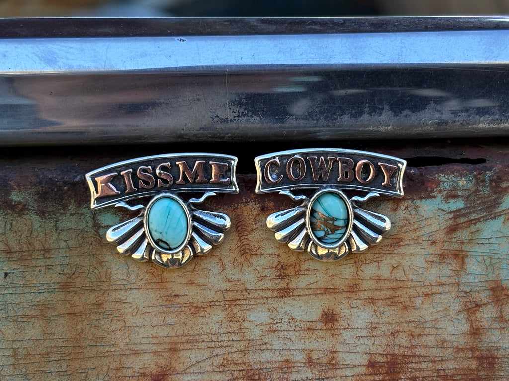 Kiss Me Cowboy Silver Small  Earring.