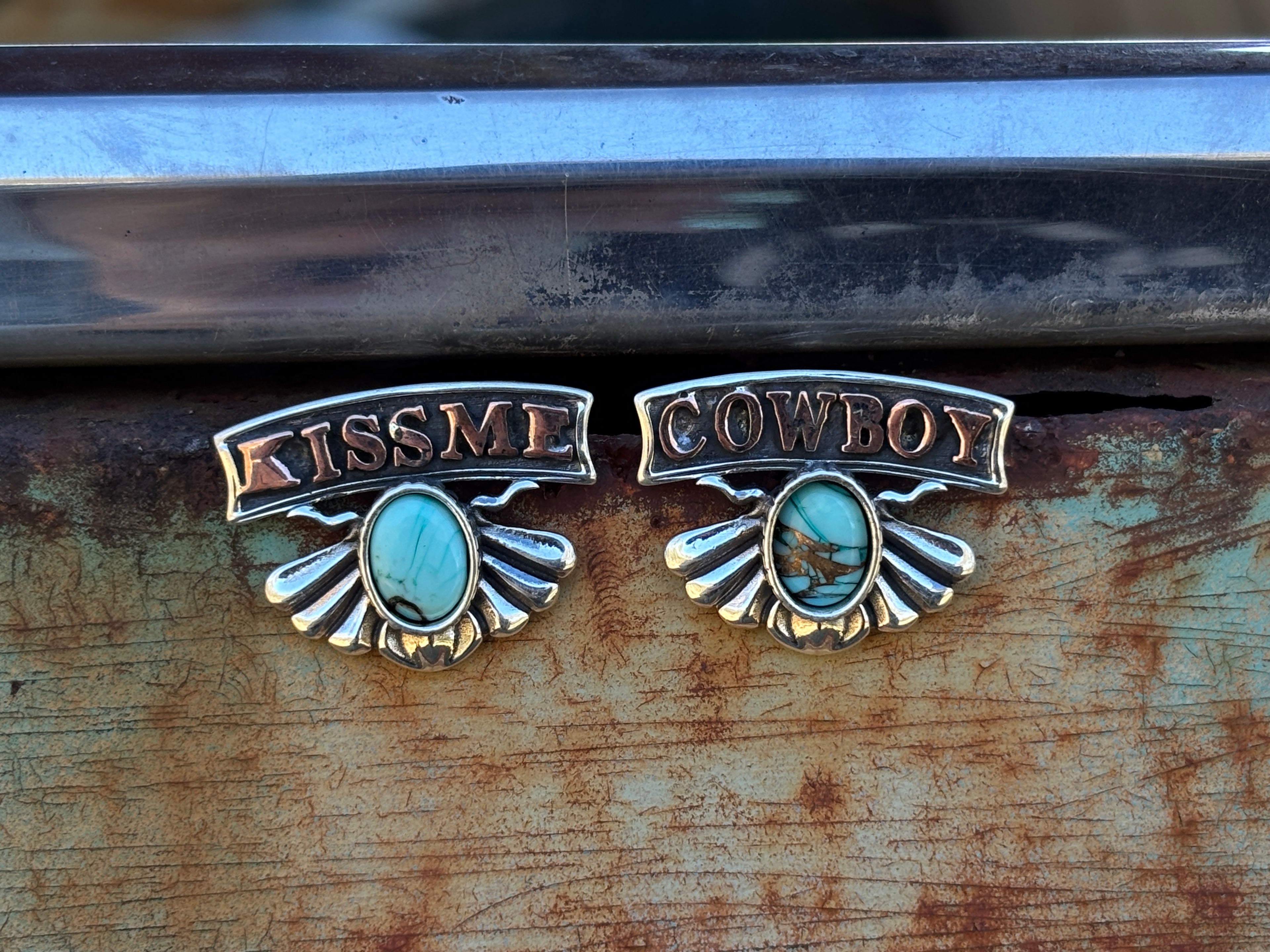 Kiss Me Cowboy Silver Small  Earring.