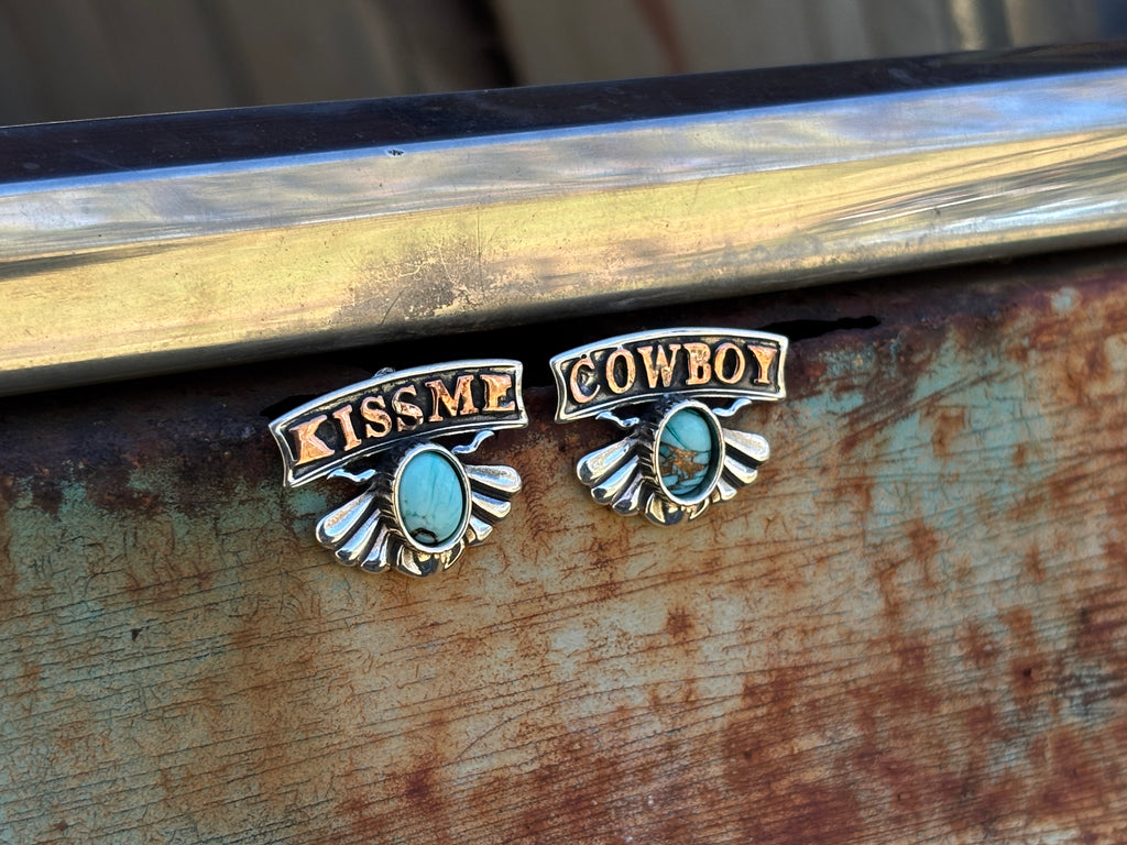 Kiss Me Cowboy Silver Small  Earring.