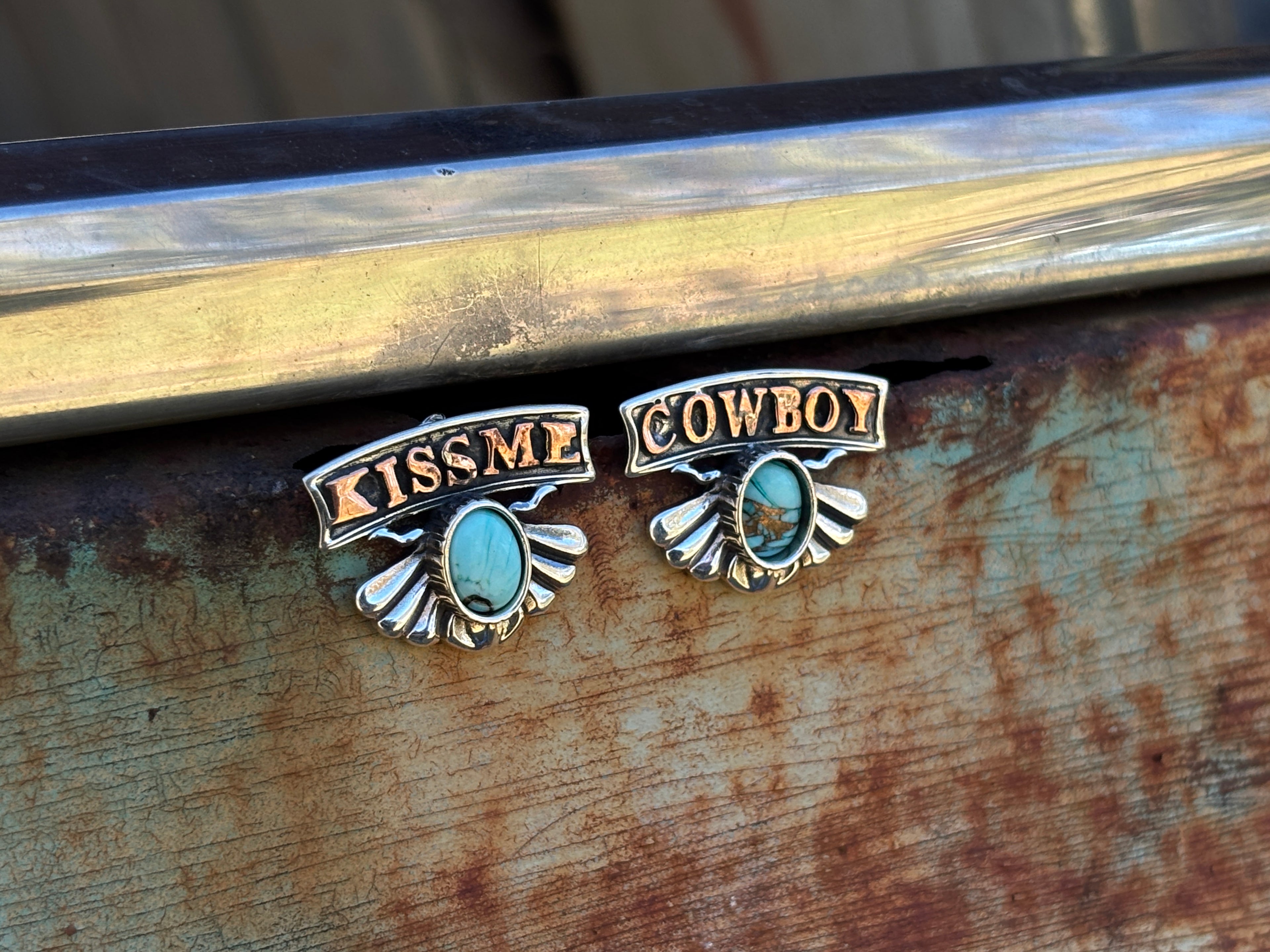 Kiss Me Cowboy Silver Small  Earring.