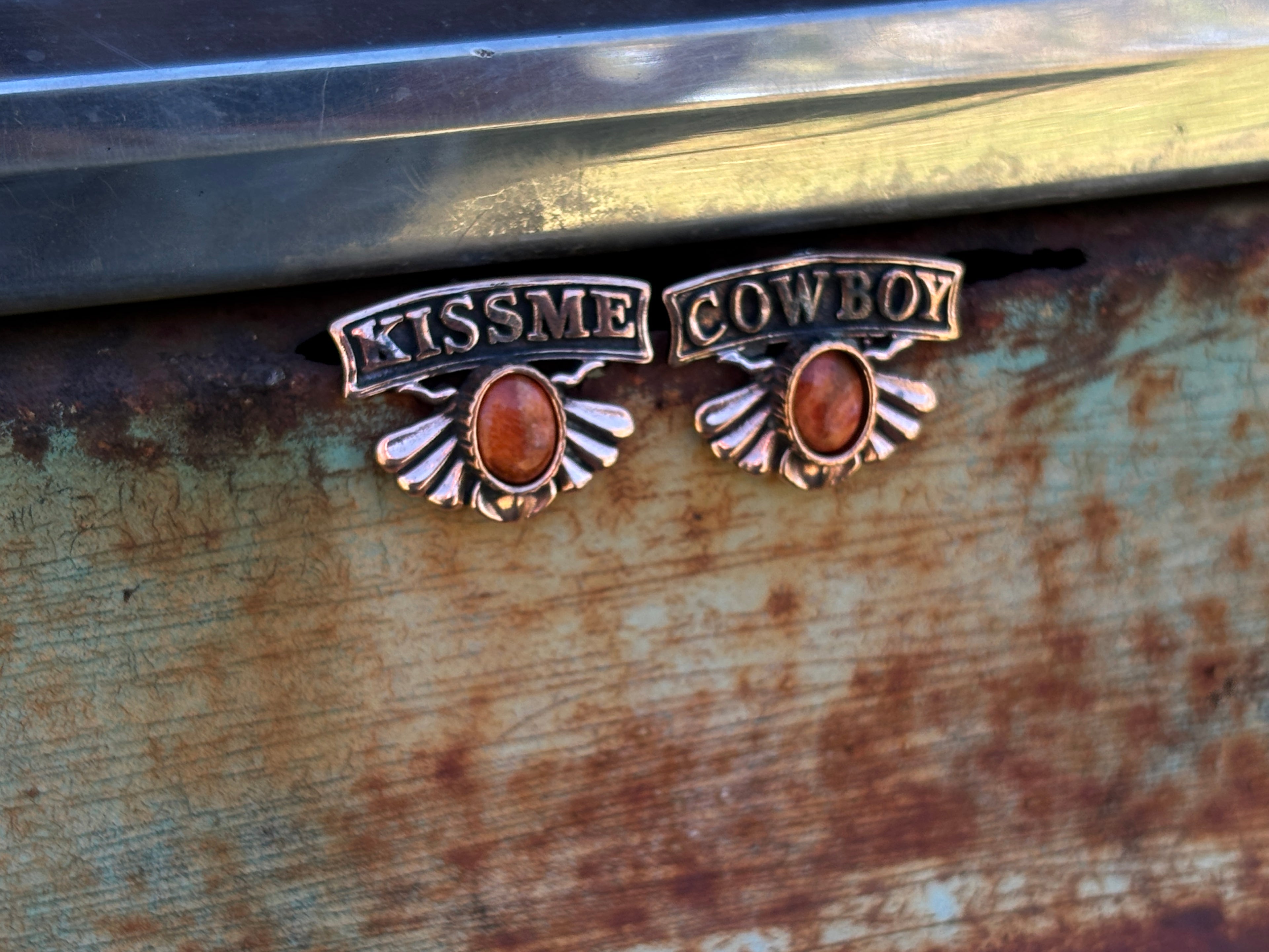 Kiss Me Cowboy Copper Small  Earring.