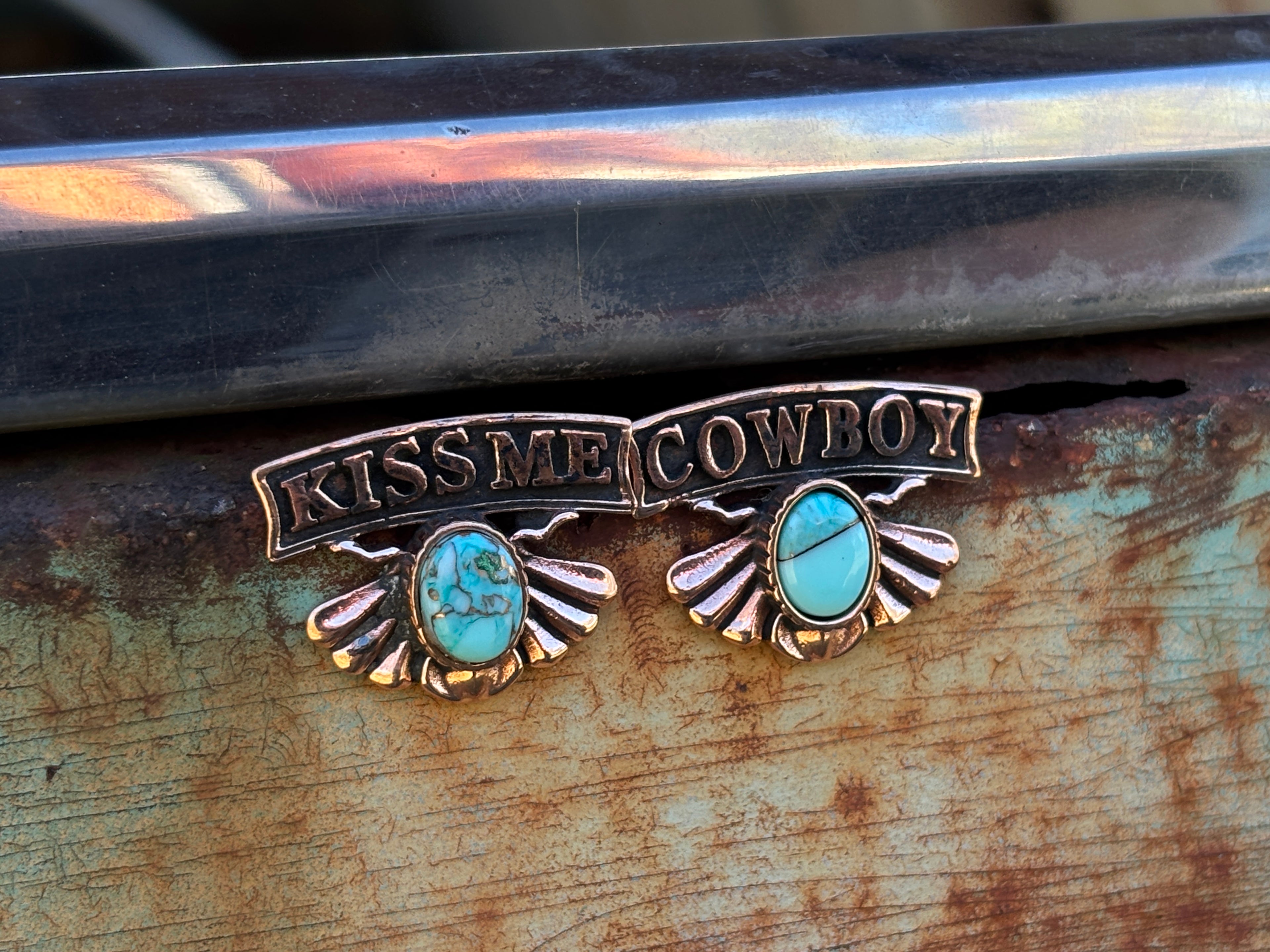 Kiss Me Cowboy Copper Small  Earring.