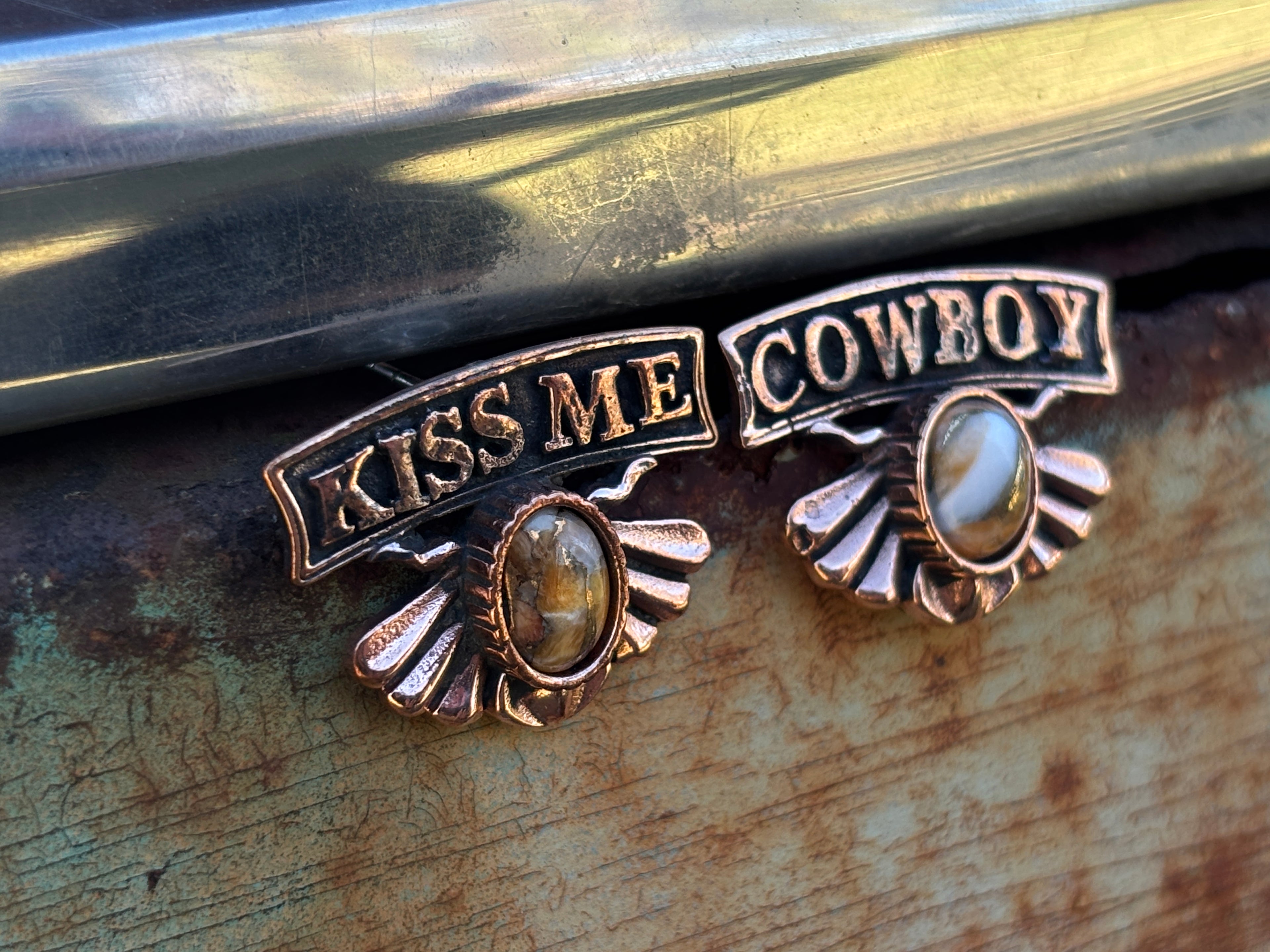 Kiss Me Cowboy Copper Small  Earring.