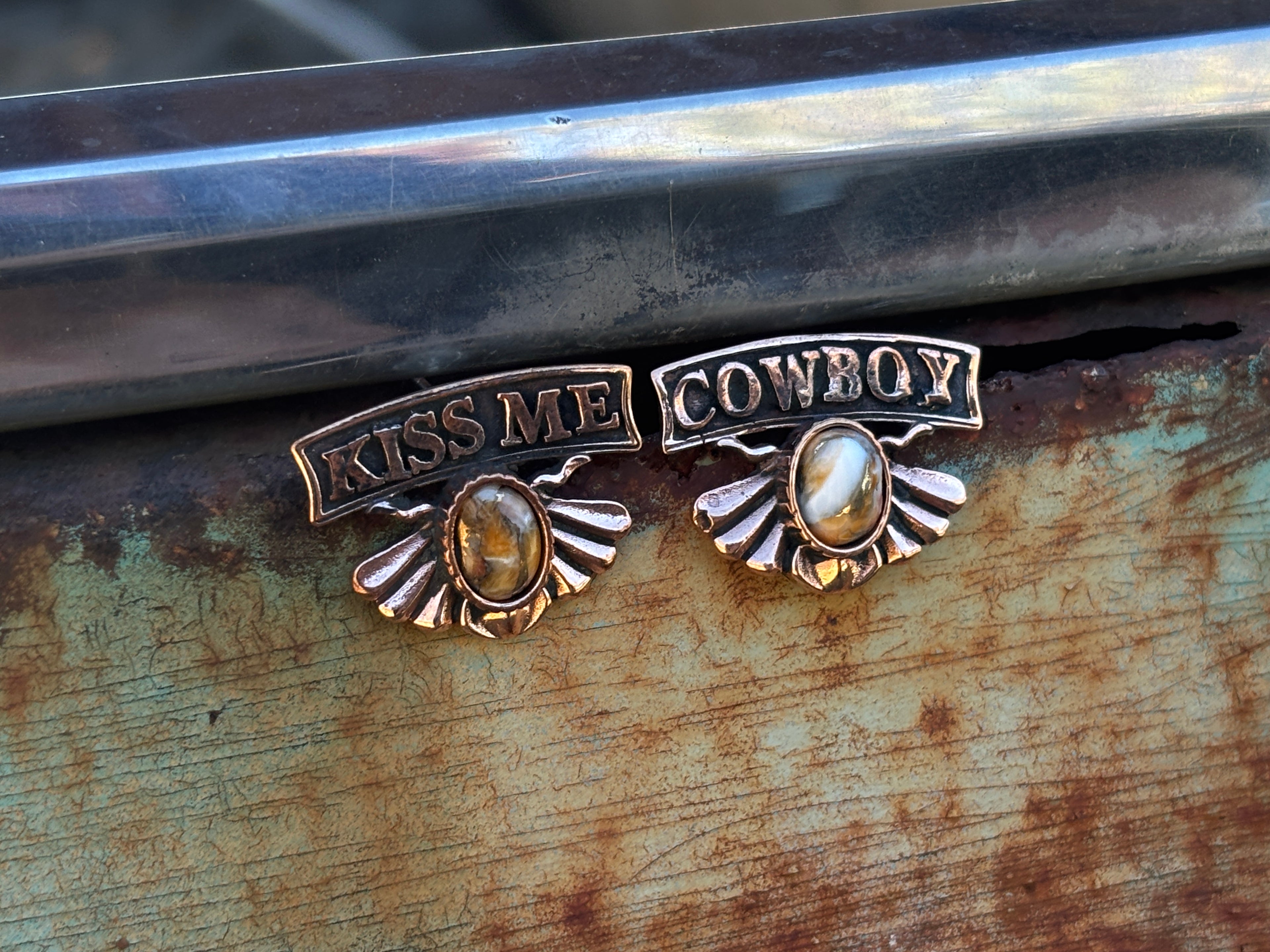 Kiss Me Cowboy Copper Small  Earring.