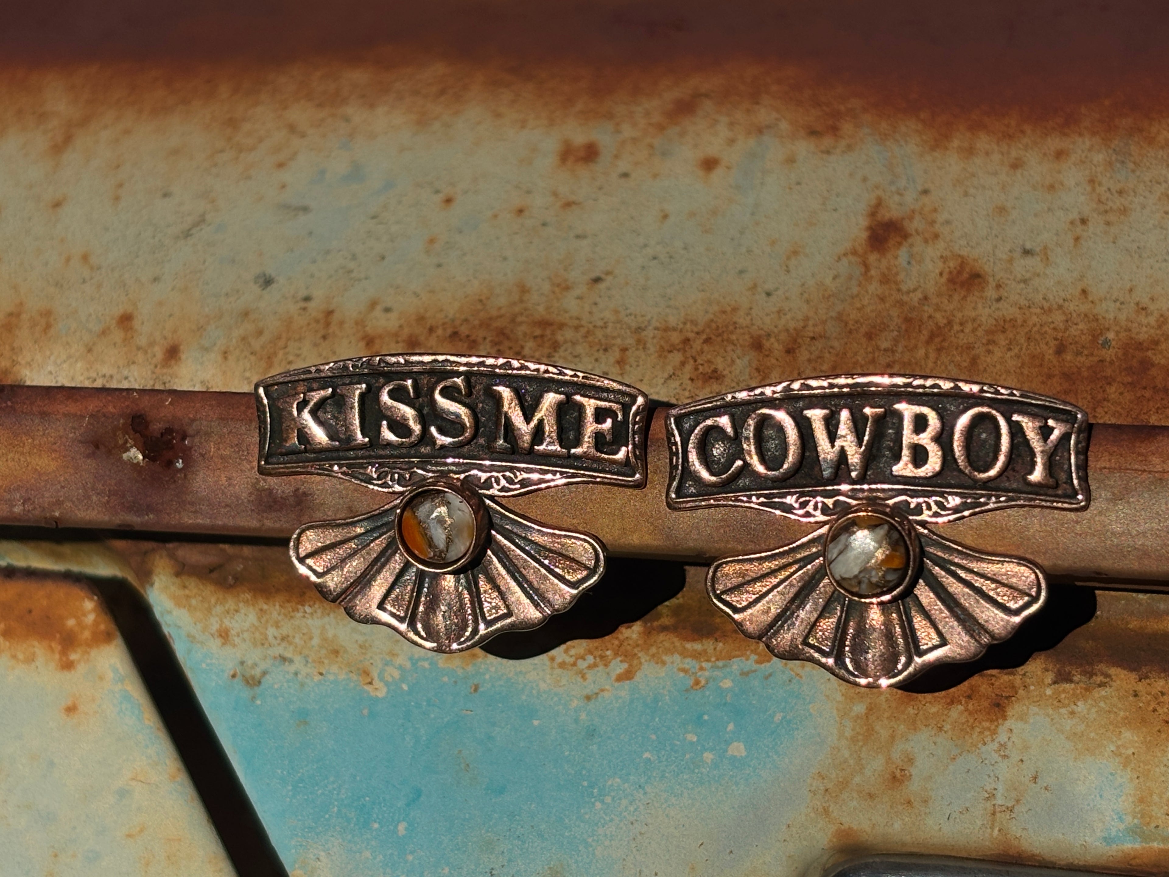 Kiss Me Cowboy Copper Small  Earring.