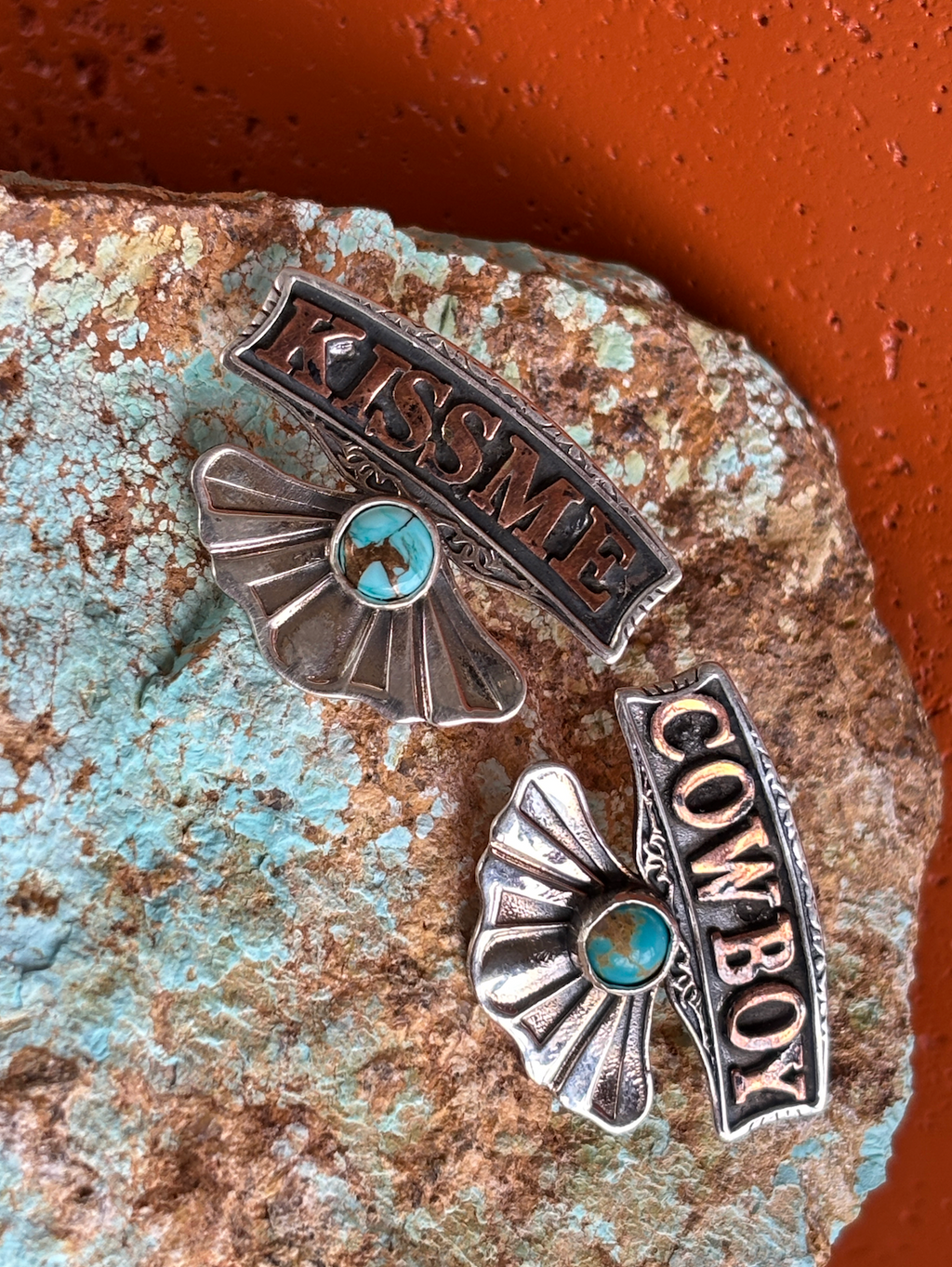 Kiss Me Cowboy Silver Large Earring.