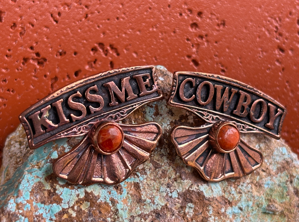Kiss Me Cowboy Copper Large Earring.
