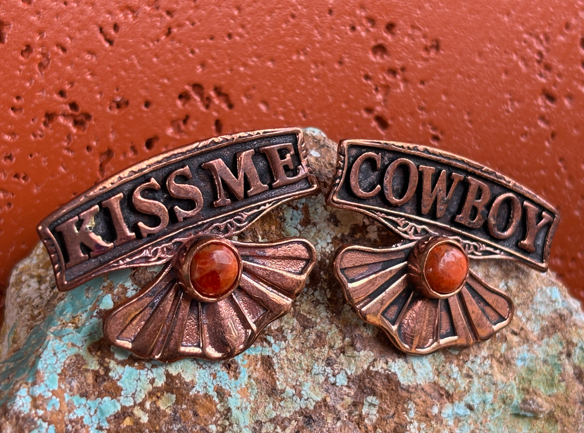 Kiss Me Cowboy Copper Large Earring.