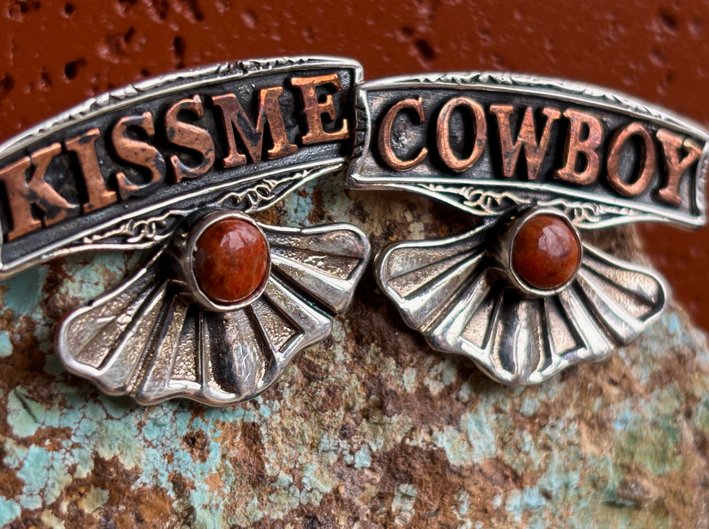 Kiss Me Cowboy Silver Large Earring.