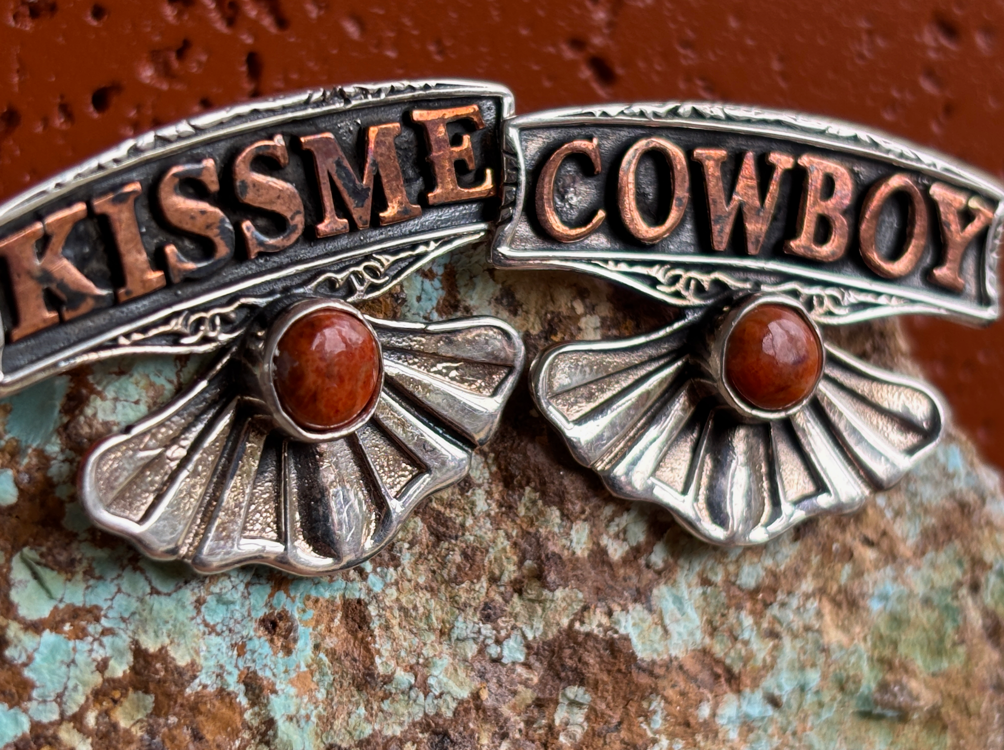 Kiss Me Cowboy Silver Large Earring.