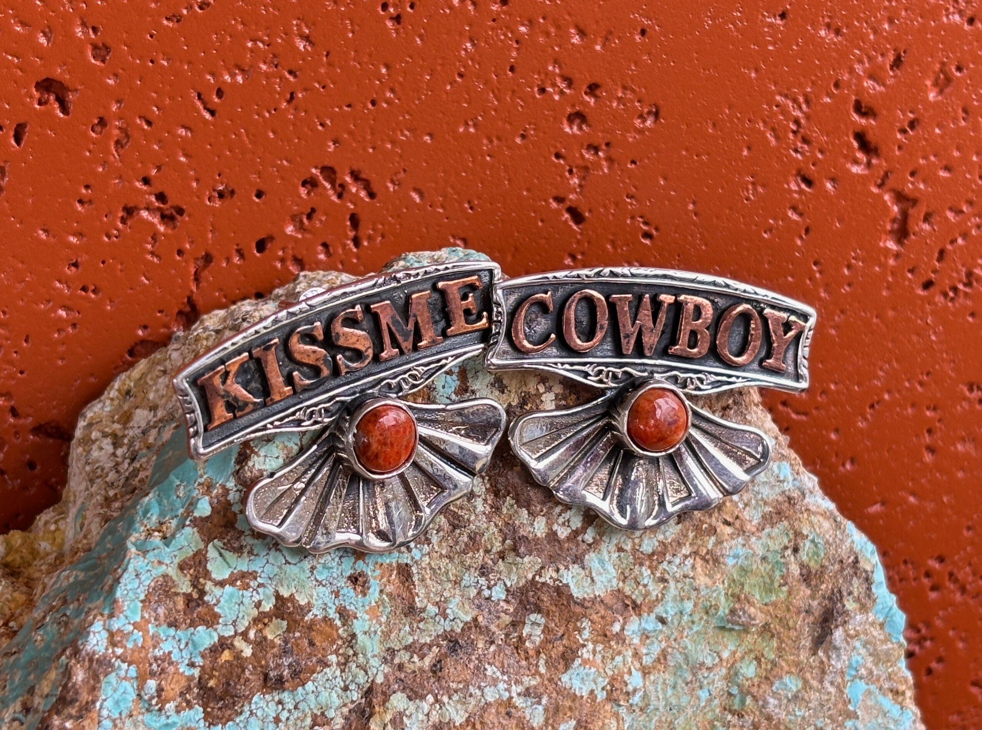 Kiss Me Cowboy Silver Large Earring.