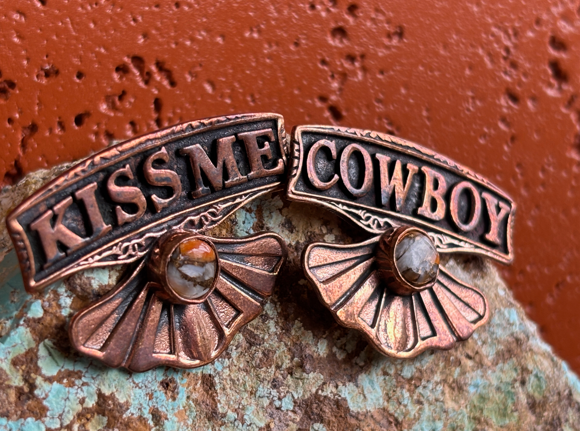 Kiss Me Cowboy Copper Large Earring.