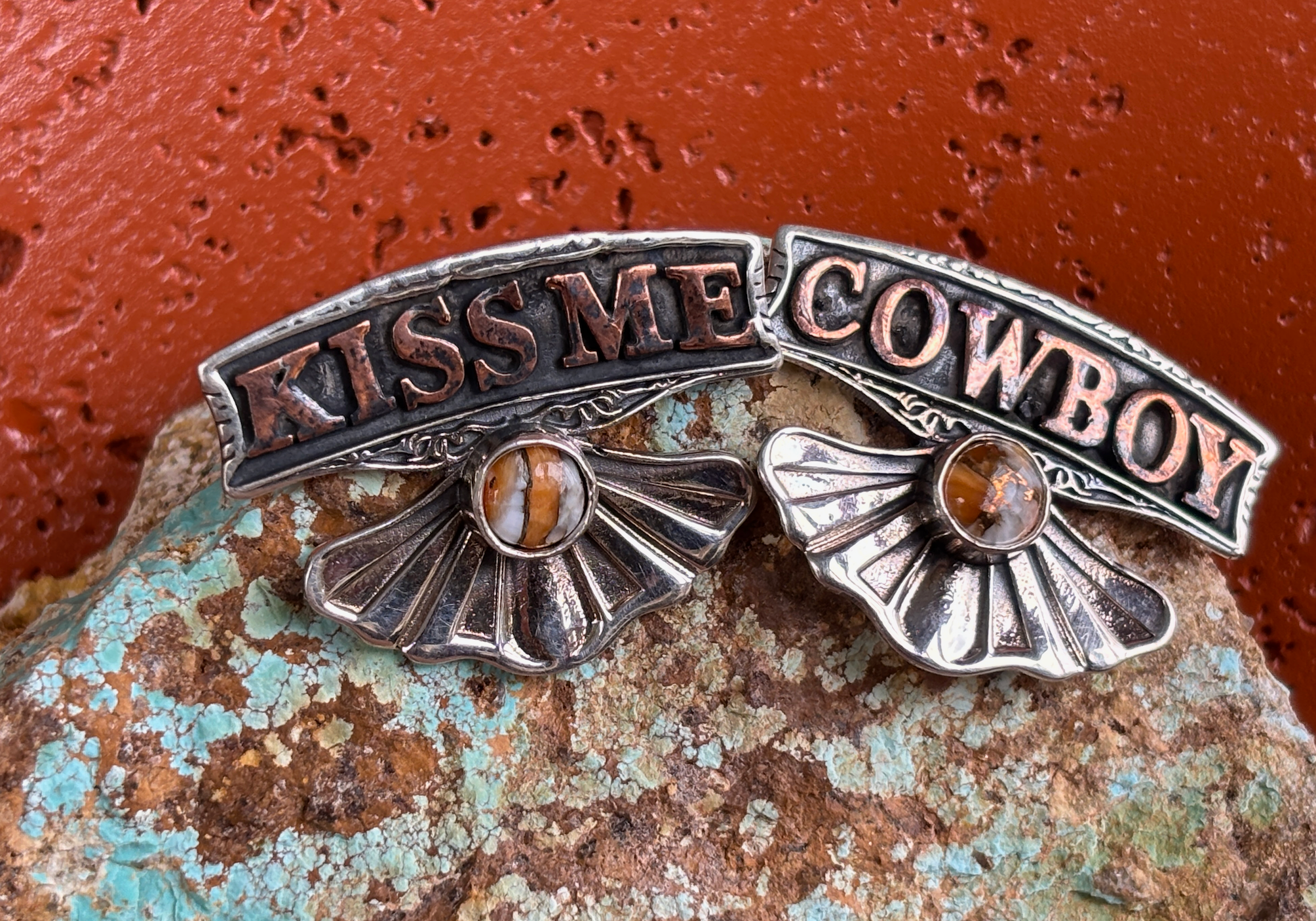 Kiss Me Cowboy Silver Large Earring.